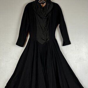 Rare 1950s Don Loper Black Coat Dress Hollywood Designer Couture XS